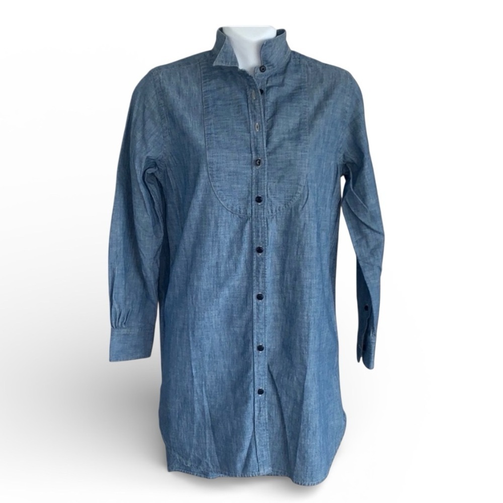 LRL Lauren Ralph Lauren buttondown shirt, women's PS, blue denim-look, long. NWT
